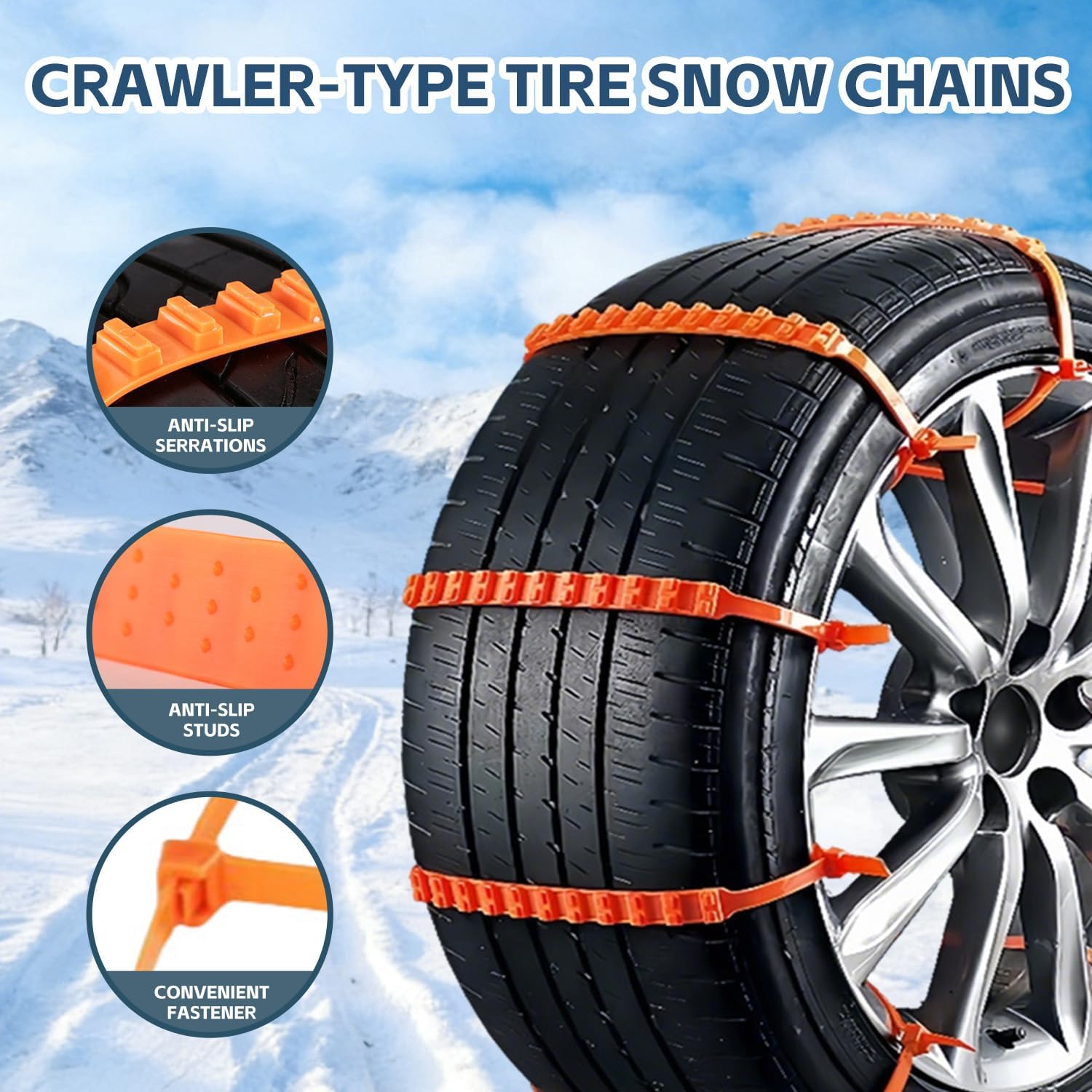 80PCS Universal Snow Tire Chains Reusable Emergency Anti-Slip Plastic Cable Ties for Pickup Trucks, SUVs & All Vehicles -Design for Muddy Roads & Winter Driving