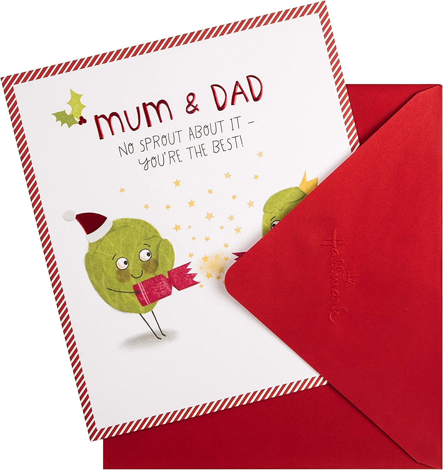 Dad & Step Mum Merry Gift Photo Custom Greeting Personalized Christmas Card - Red Heart Print