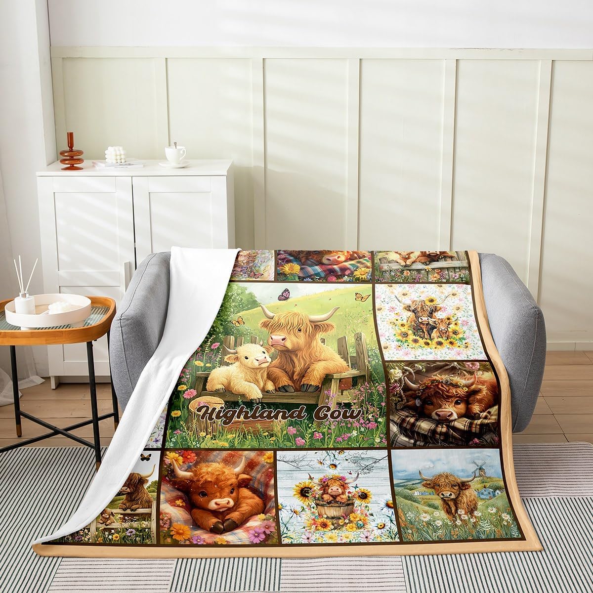 Feelyou Kids Cute Highland Cow Flannel Fleece Blanket Baby 30"x40", Cartoon Animal All Season,Bed Blanket Western Plush Throw Blanket, for Sofa Couch Farmhouse - Image 2