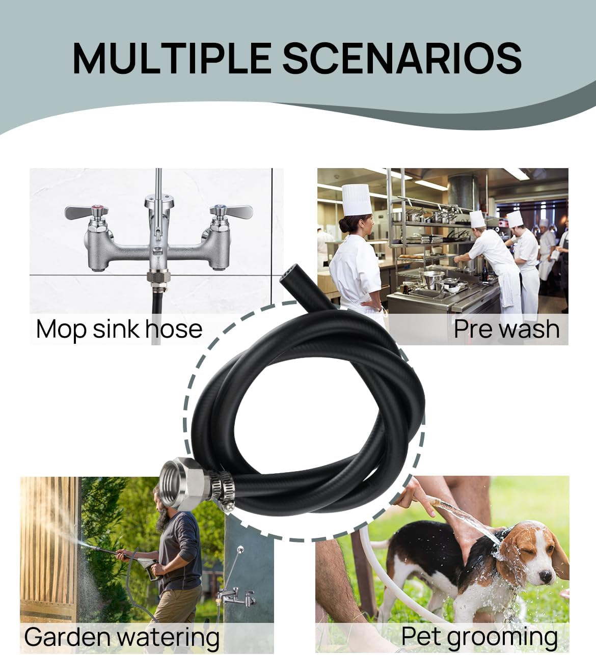 3/4" Garden Hose Thread Mop Sink Hose, 4 ft (48 inch) Sink Hose Attachment for Mop Sink Faucet, Short Garden Hose with Brass Adapter & Fixtures & Gasket, Leakproof and Durable