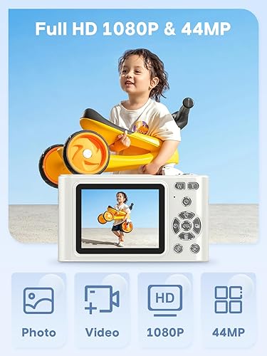 Vista 2 de Cámara digital, 44MP Full HD 1080P cámara de apuntar y disparar con tarjeta de 64GB, cámara anti-shake de 16X zoom compacta para vlog, cámara