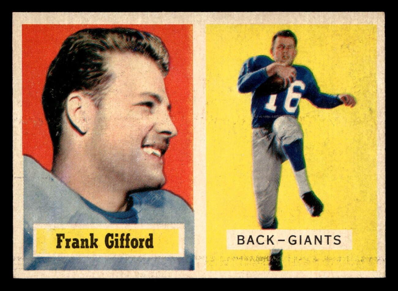 1957 Topps Regular Football card88 Frank Gifford of the New York Giants Grade Near Mint