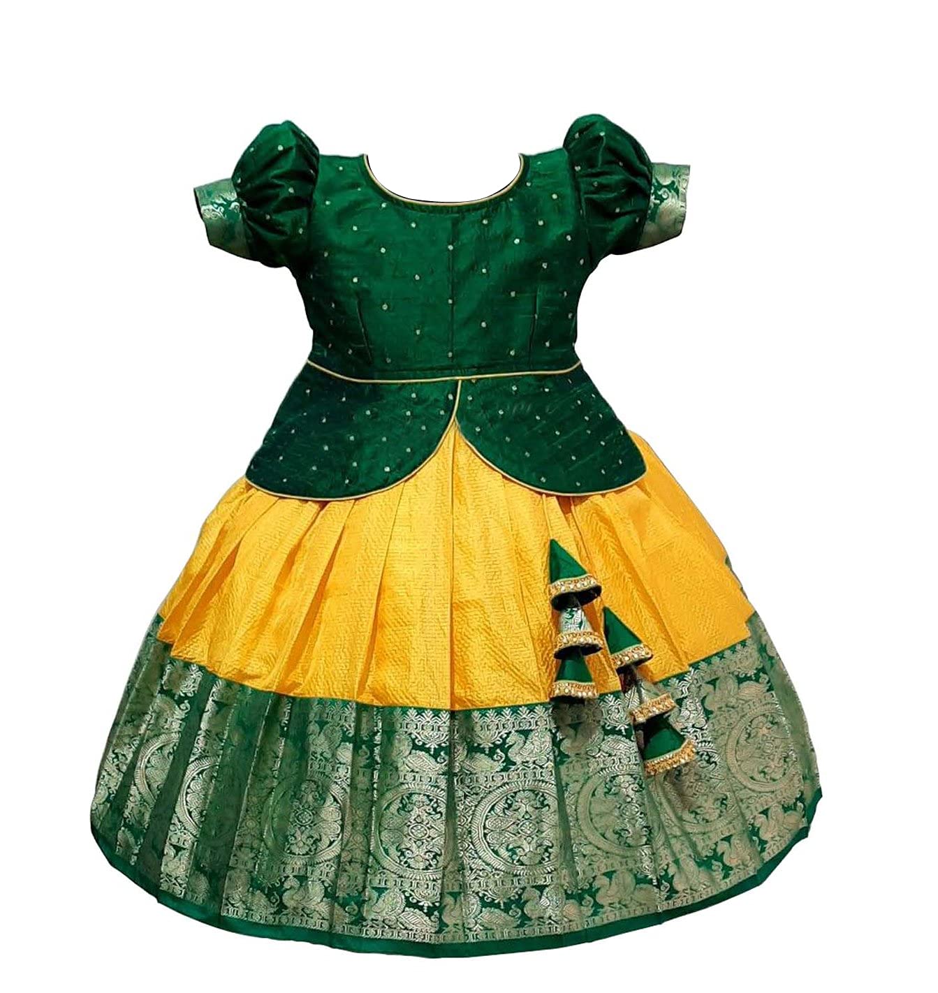 White Button Baby Girls Polyester Blend Readymade Lehenga Choli (Baby Jecq Choli_Green_2-3 Years)