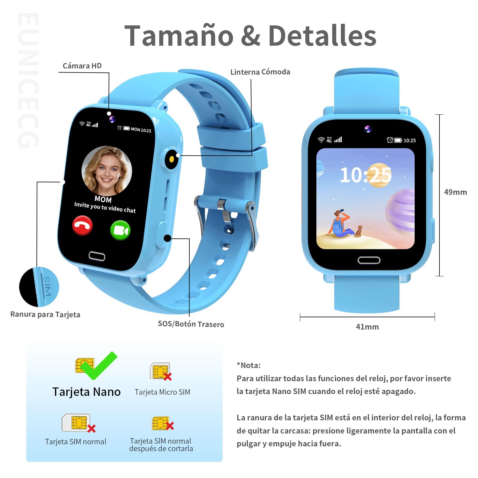 4G Reloj Inteligente Niño con GPS y Llamadas Localizador Telefónica Videollamadas Chat de Voz Juegos Despertador SOS Calculadora - Digital Smartwatch para Niños Niñas Aniversarios Regalos