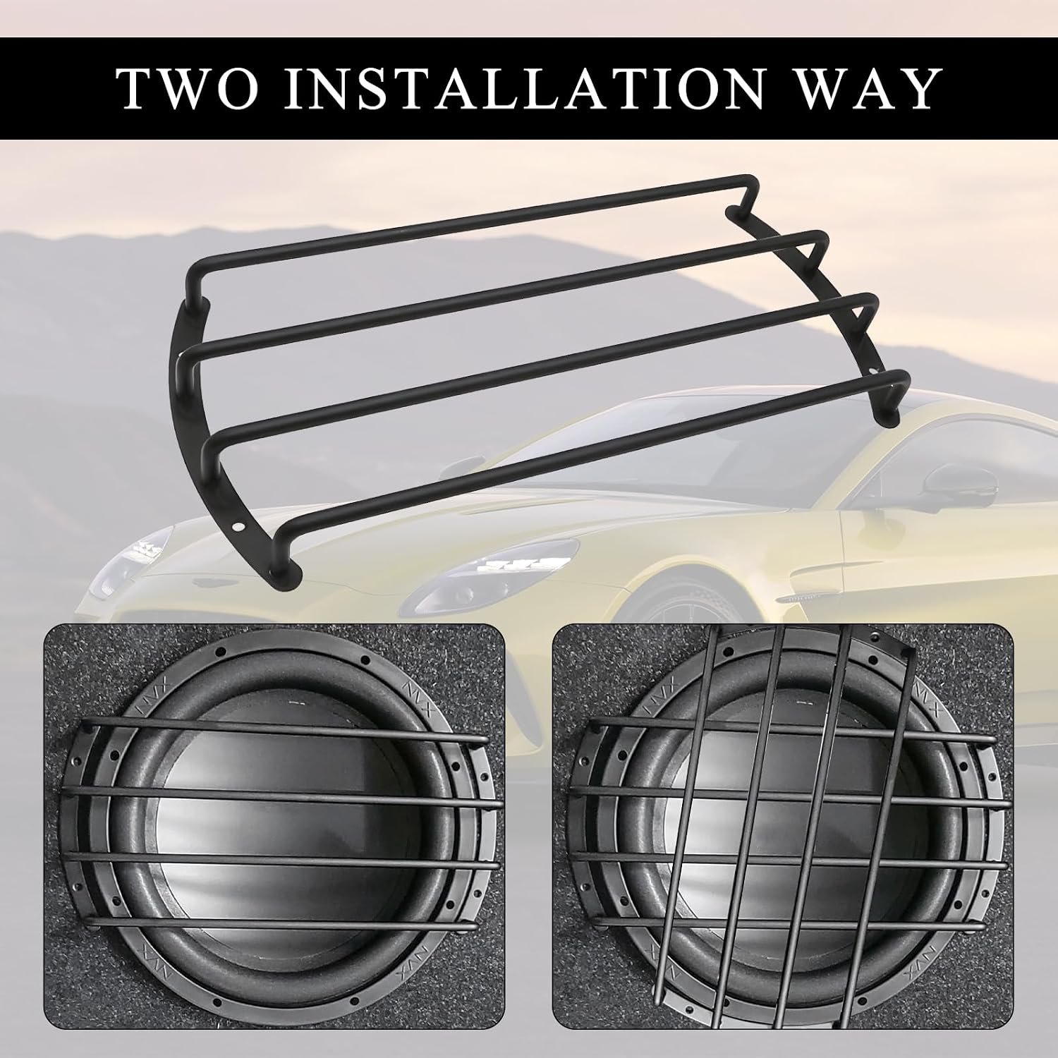 2 PCS Car Speaker Grill Cover, 12 Inch 4 Bar Audio Subwoofer Grill Grille Cover Guard, Universal Metal Bars Speaker Grille Protective Covers for Car Audio Subwoofer