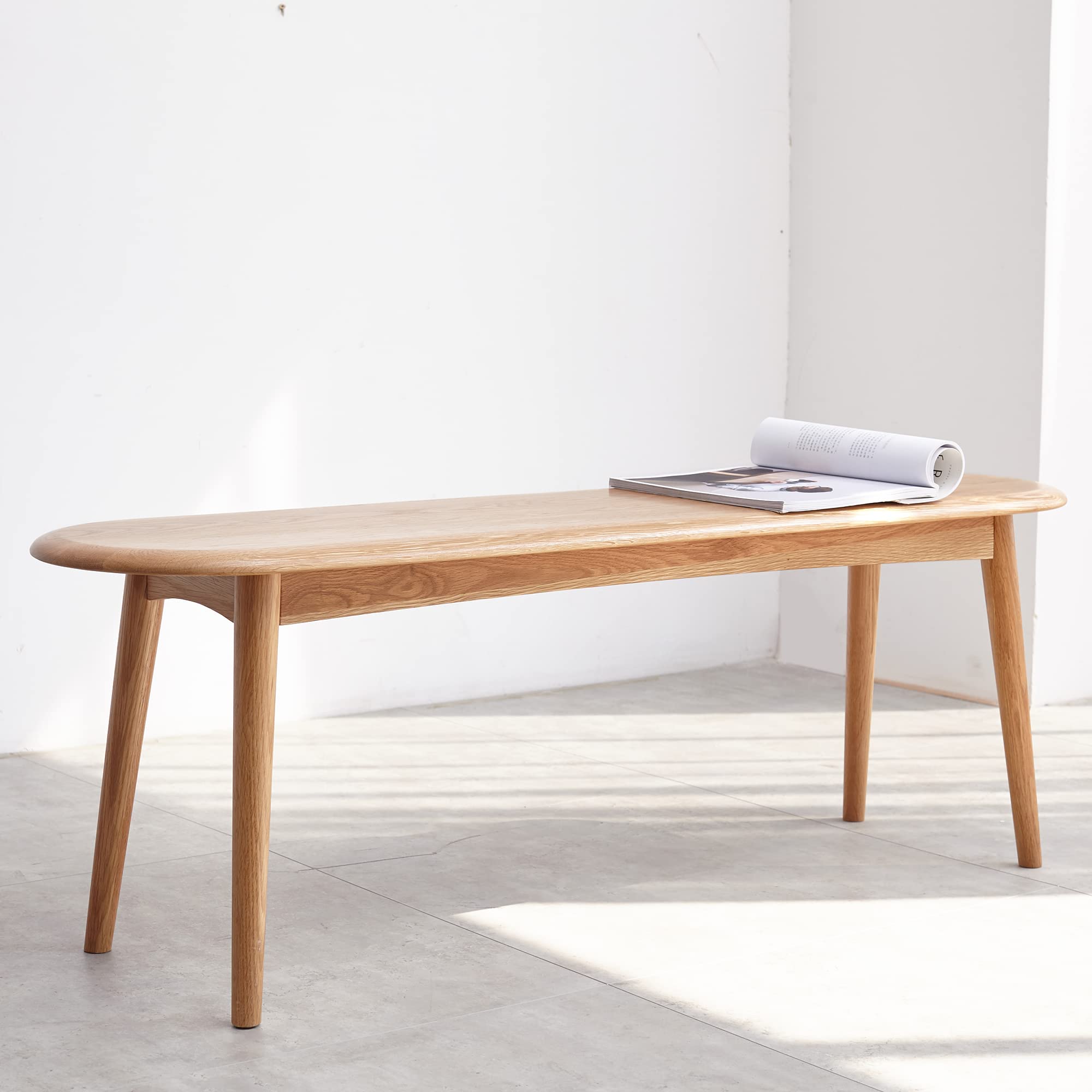 Christopher Knight Home Ella Dining Bench, Oak Wood Dining Bench, Oval Shaped Chair, End of Bed Entryway Foot Seats, Kitchen Chair, 39.37"Small Benches for Living Room Dining Room Home Decor, Natural