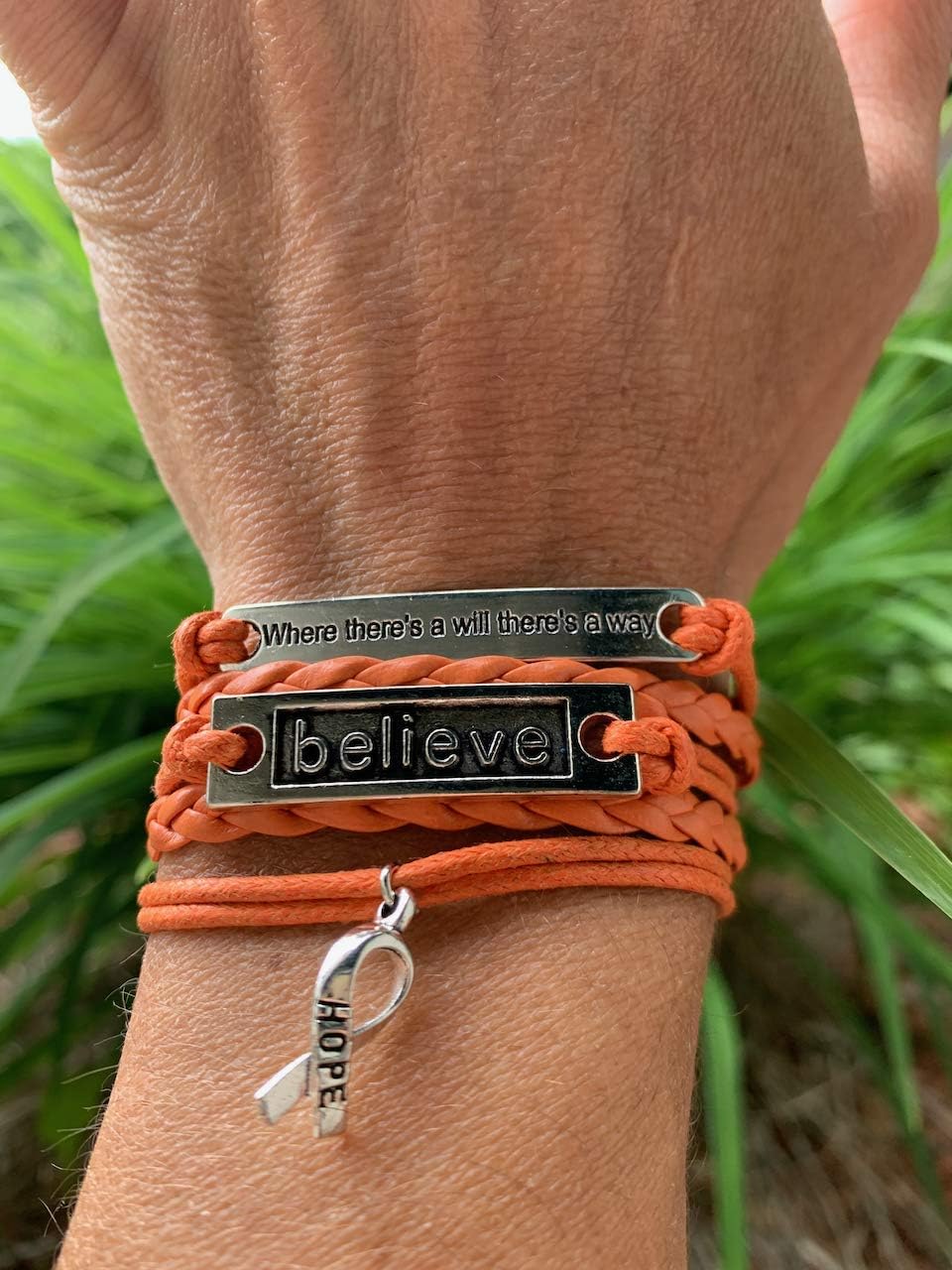 Infinity Collection Orange Ribbon Awareness Bracelet for Women, Inspirational Believe Charm Bracelet, Adjustable Cord Bracelet for Leukemia, MS, Kidney Cancer, ADHD Awareness Gift