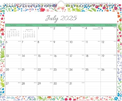 Blue Sky 2025-2026 Monthly Academic Wall Calendar, 15x12, Ditsy Dapple