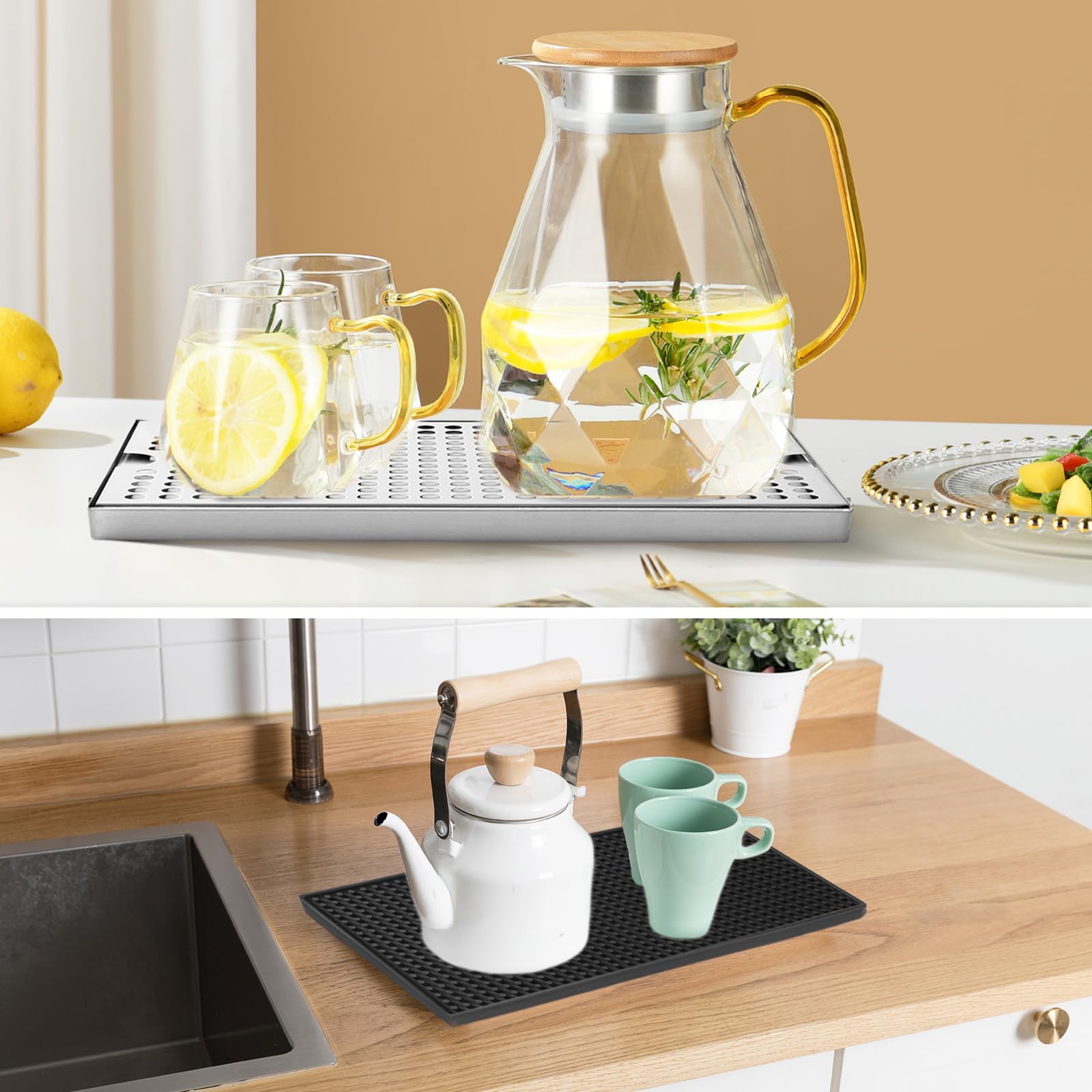 Vassoio Antigoccia Lavello 30x17,5 Cm Acciaio Inox - Con Tappetino PVC Per Bar, Ristoranti, Casa - Foto 2