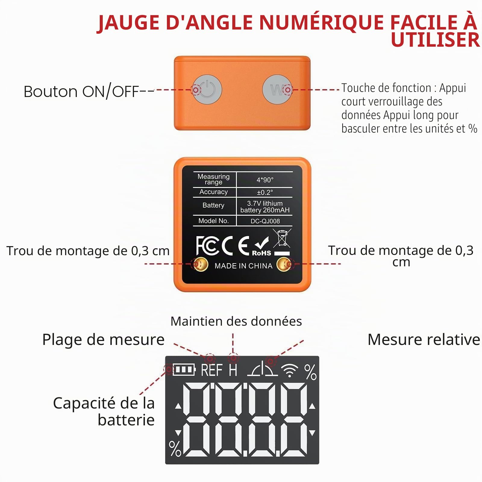 BINTA Inclinomètre Numérique Mini 4 x 90° ±0,2°, Mesureur d’Angle Digital 0,05° Résolution, Base Magnétique Rechargeable USB Type-C IP54, Mesure Relative/Absolue, pour Menuiserie et Chantier
