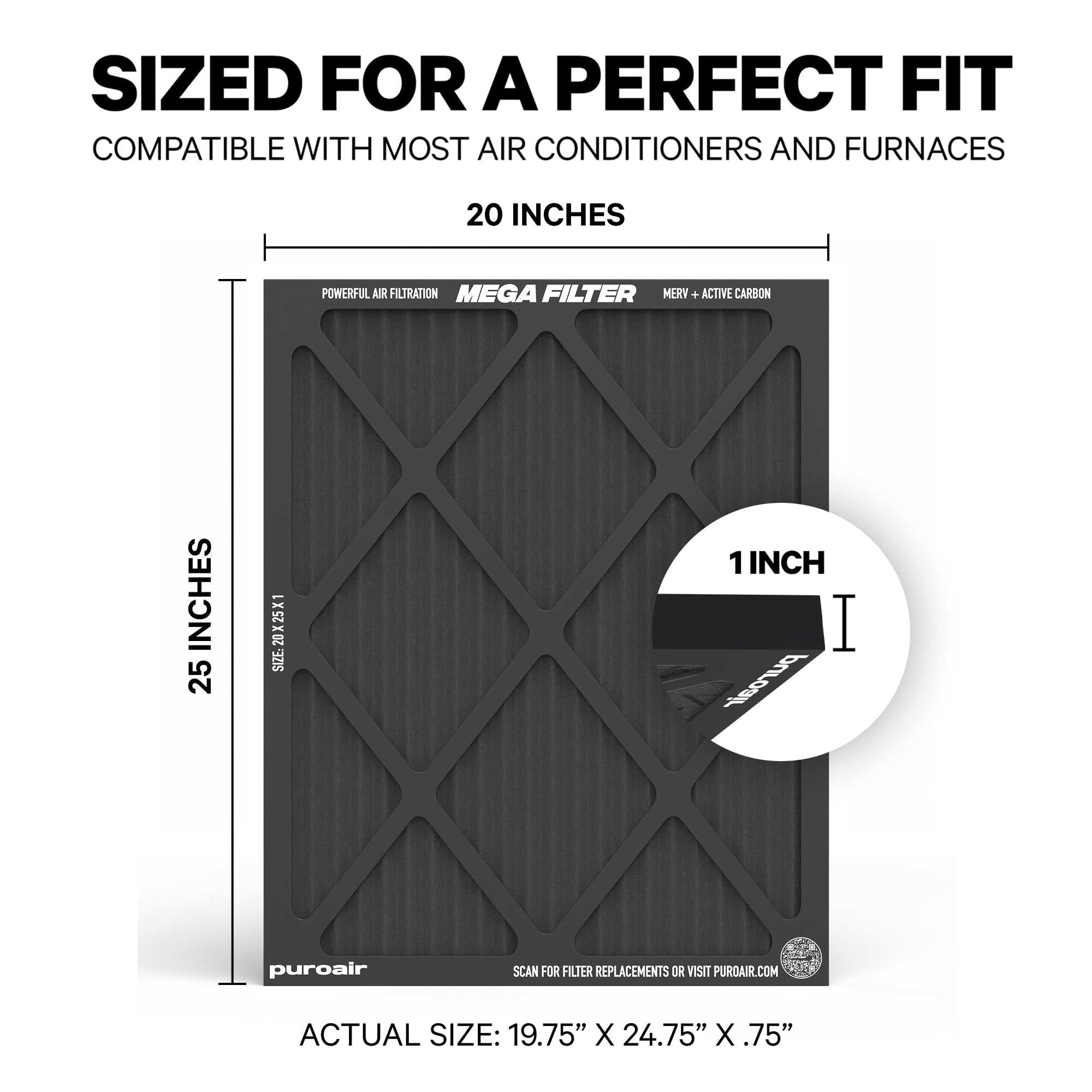 PuroAir MegaFilter - 20x25x1 Air Filter MERV 13 Activated