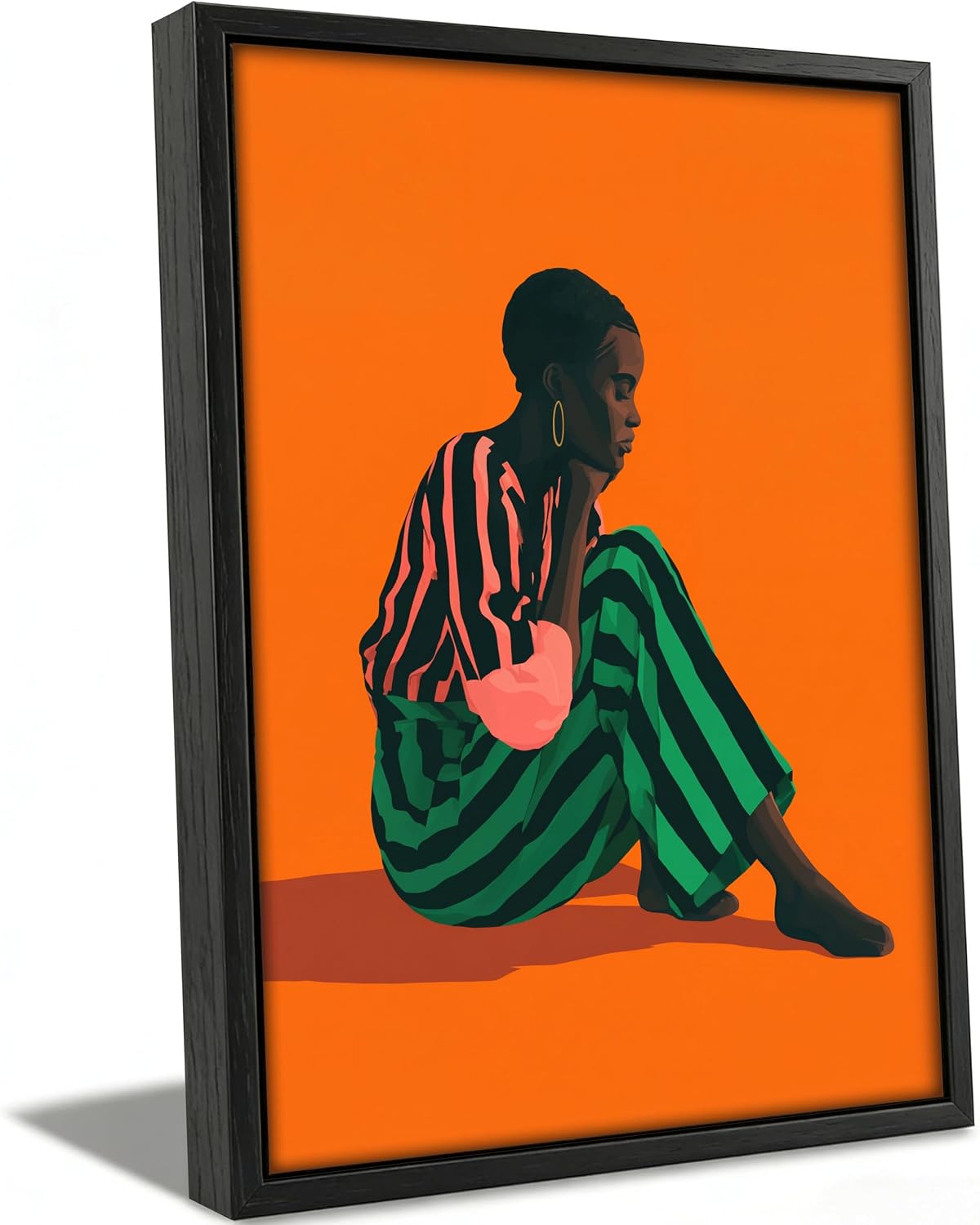 Framed African American Wall Art,Black Woman Canvas Print Poster, Modern Minimalist Wall Decor for Living Room Bedroom, Colorful Ethnic Home Decoration,