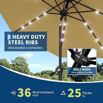 Solar LED Patio Umbrella with Tilt & Crank