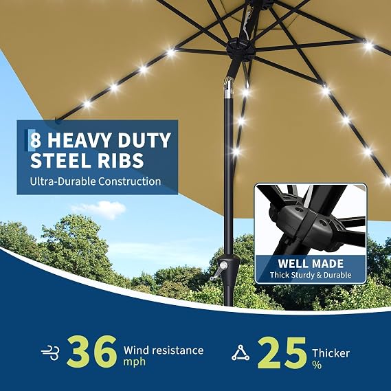 Solar LED Patio Umbrella with Tilt & Crank