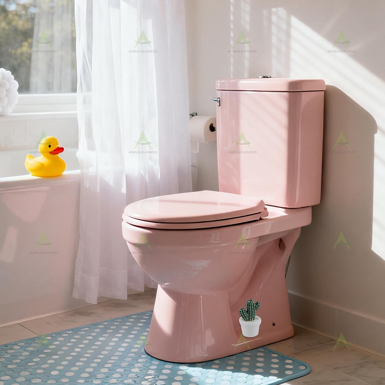 2 Pack Cactus Ceramic Toilet Bolt Covers Decorative Floor Caps | Green White Toilet Bolt Caps Playful Cactus Bathroom Decor