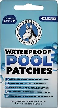 Burro Adhesives 10-Pack Waterproof Clear Pool Tape Patches - Professional Grade PVC Repair Kit with 2.75" x 4" Heavy Duty Patches for Commercial & Residential Vinyl Pools, Works Underwater & Dry