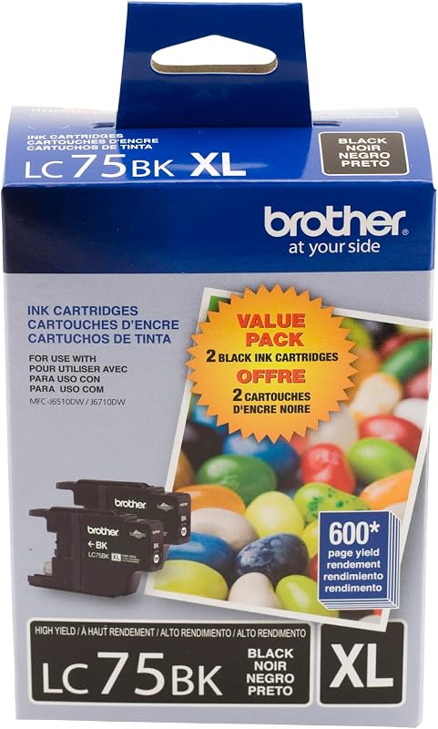 Brother Printer LC752PKS Paquete de 2 cartuchos de tinta LC-75BK - Embalaje al por menor, negro