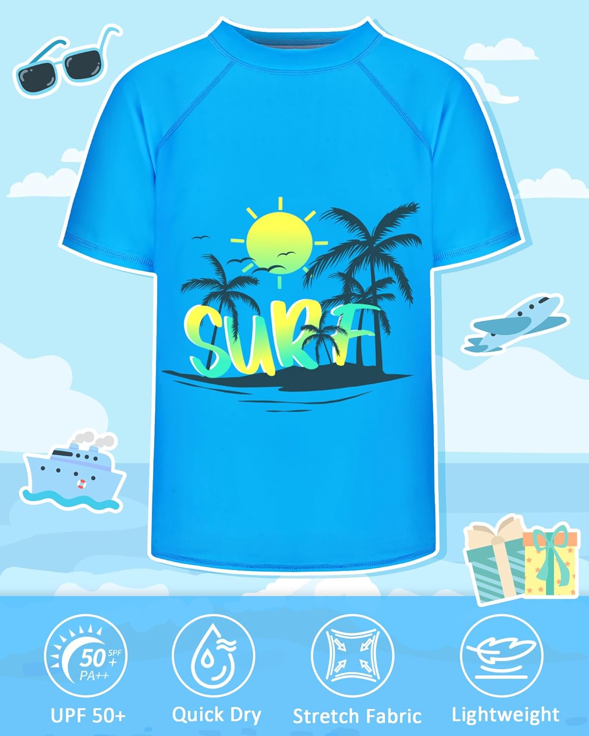 Boys Two Piece Rash Guard Swimsuits Sets Kids Short Sleeve Swimsuits Bathing Suit with Swim Trunks Swimwear Set - Image 4