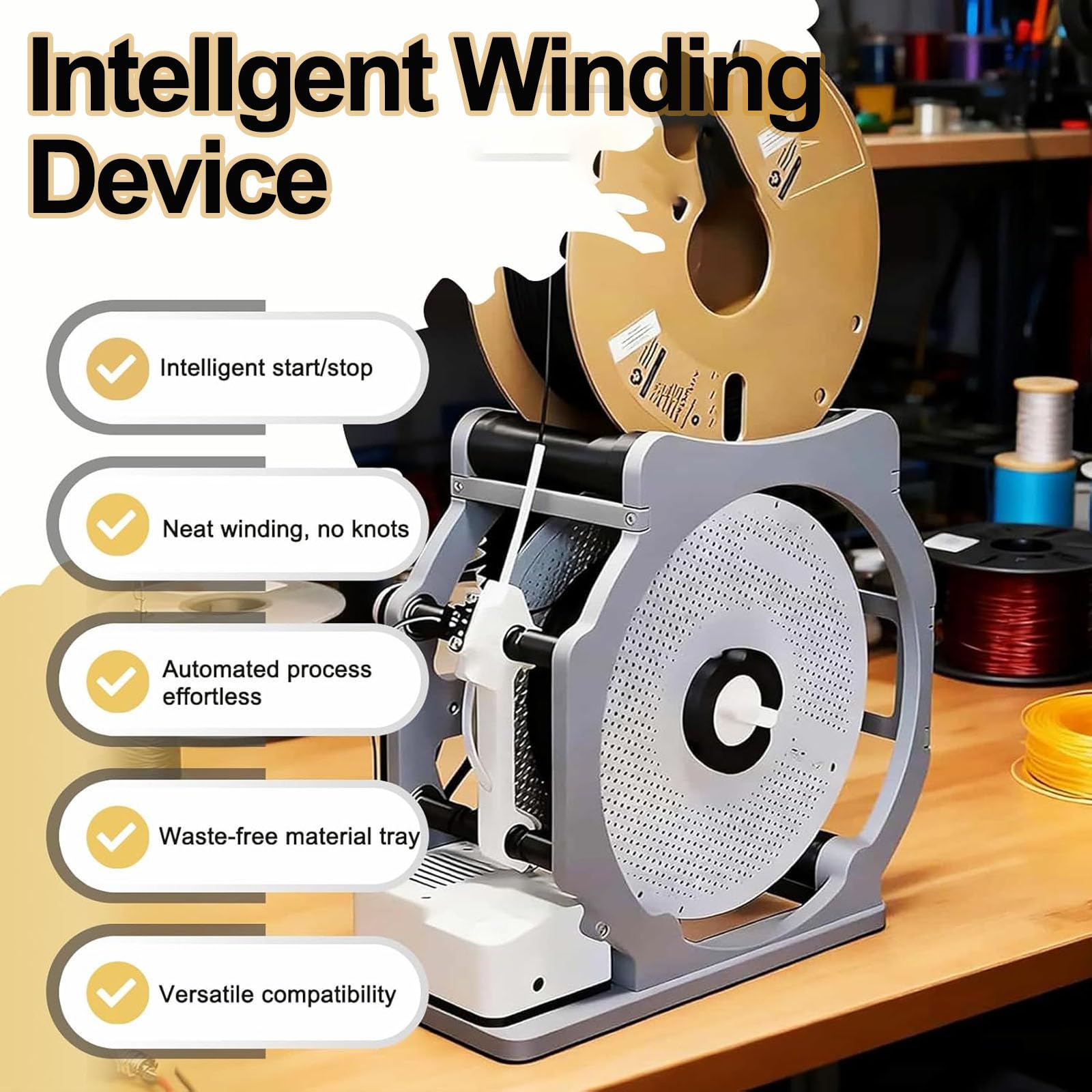 3D Filament Respooler – Elektrischer Spulenaufwickler mit intelligentem automatischem Start/Stopp, 1 kg Kapazität, kein Verheddern von Draht für PLA, ABS, PETG, TPU, Nylon