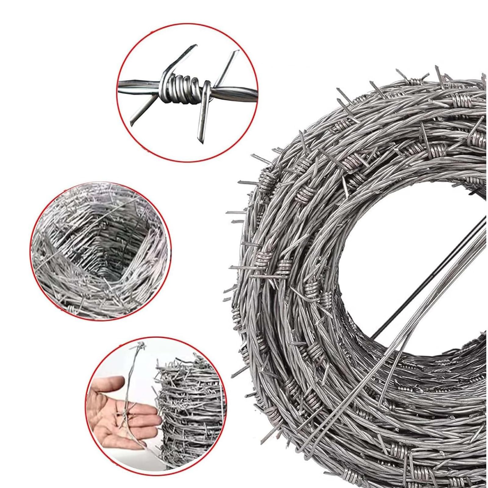 Rollo De Alambre De Púas para Valla, Alambre Galvanizado De Púas, Rollo De Valla De Seguridad Sin óxido para Jardín y Patio Trasero (50m)