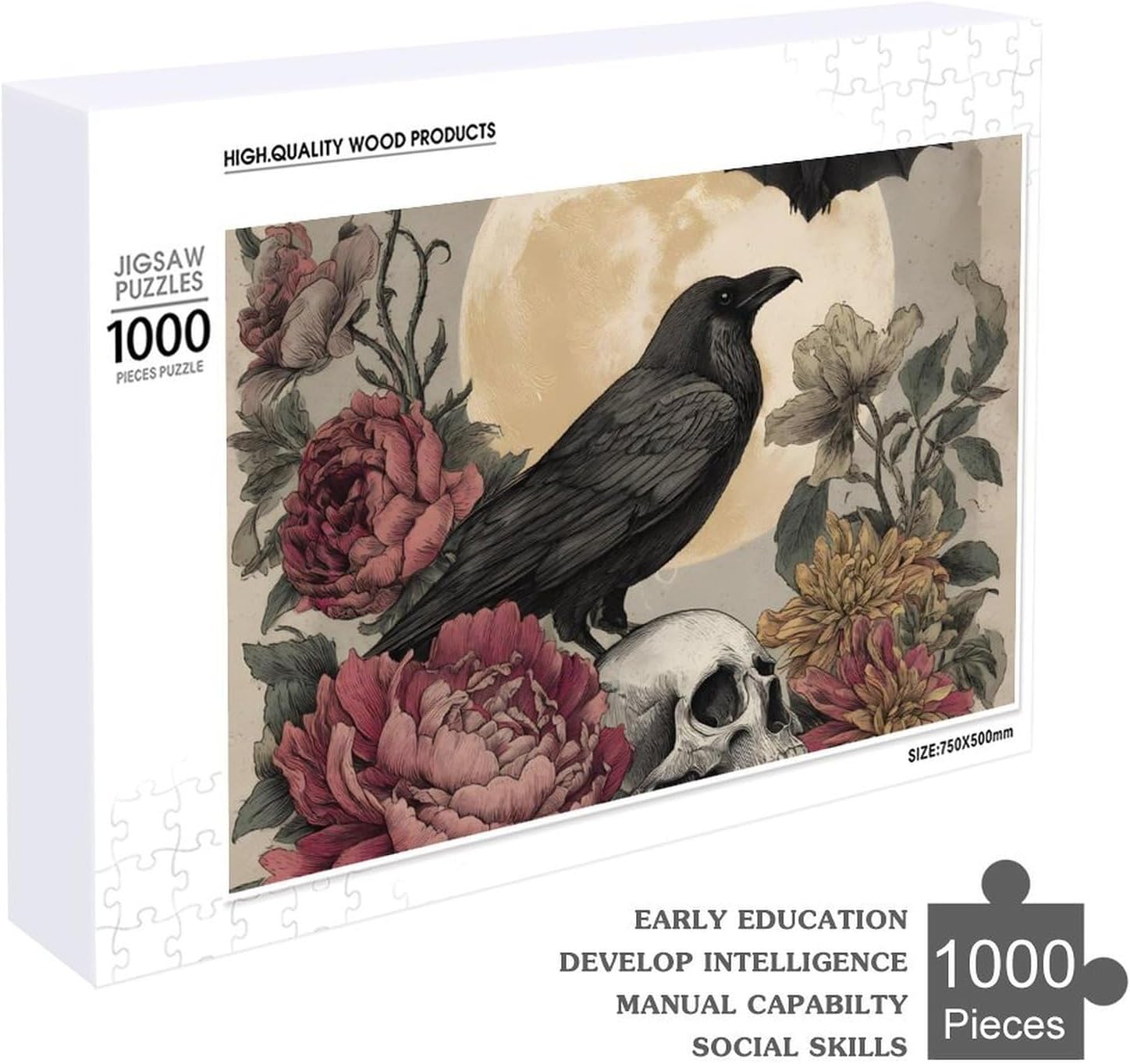 Raven Halloween Crow Bird Puzzles for Adults 1000 PCS Wooden Jigsaw Puzzle Wall Decor Christmas