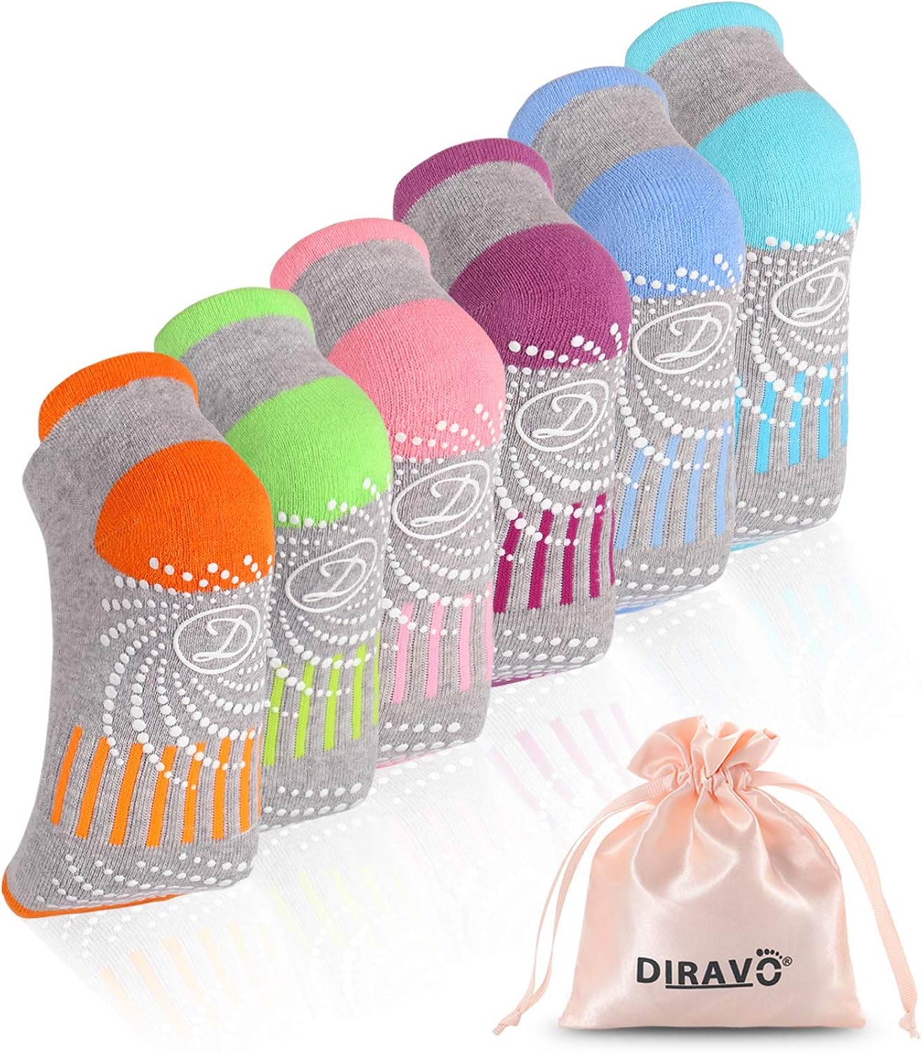 6 Pairs Yoga Socks for Women Non-Slip Grips Anti-Skid Pilates, Barre, Bikram Fitness Socks Size 5-10 (C-6pair(6grey,color)): Clothing