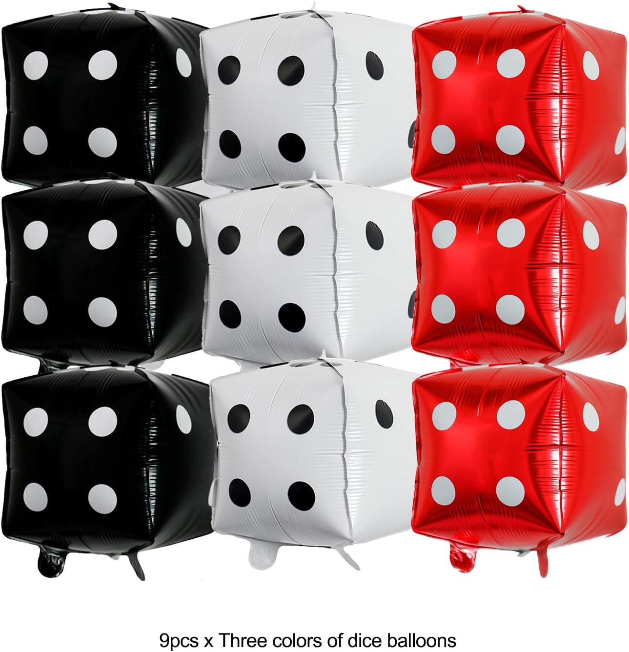 9Pcs Large Dice Balloons,24 Inch Cube Foil Balloons 4D Square Dice Foil Red Black White Balloon for Game Night Las Vegas Birthday Graduation Prom Party Supply