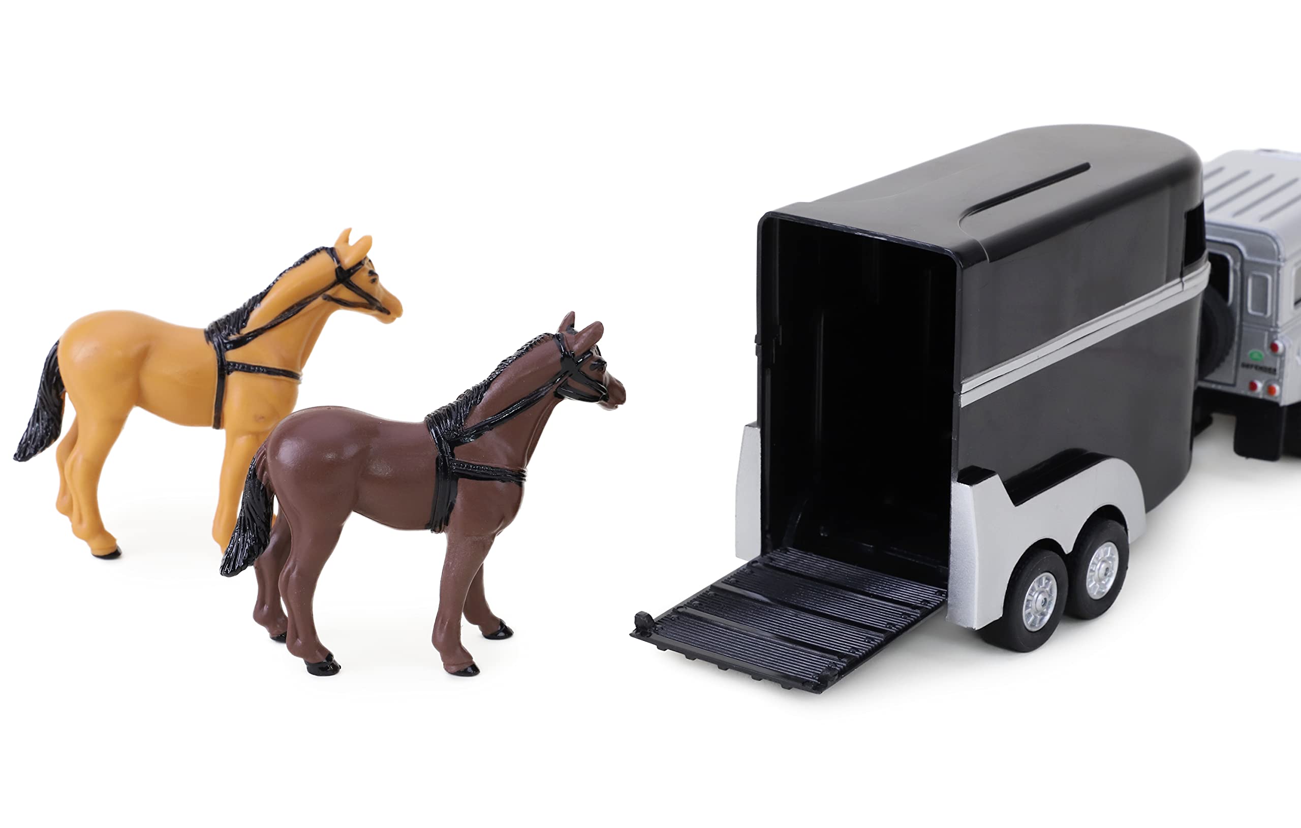 Toyland Landrover Toy Model With Horse Box Including 2 Horses - Diescast Metal - Farm Vehicles - BLACK - Image 2