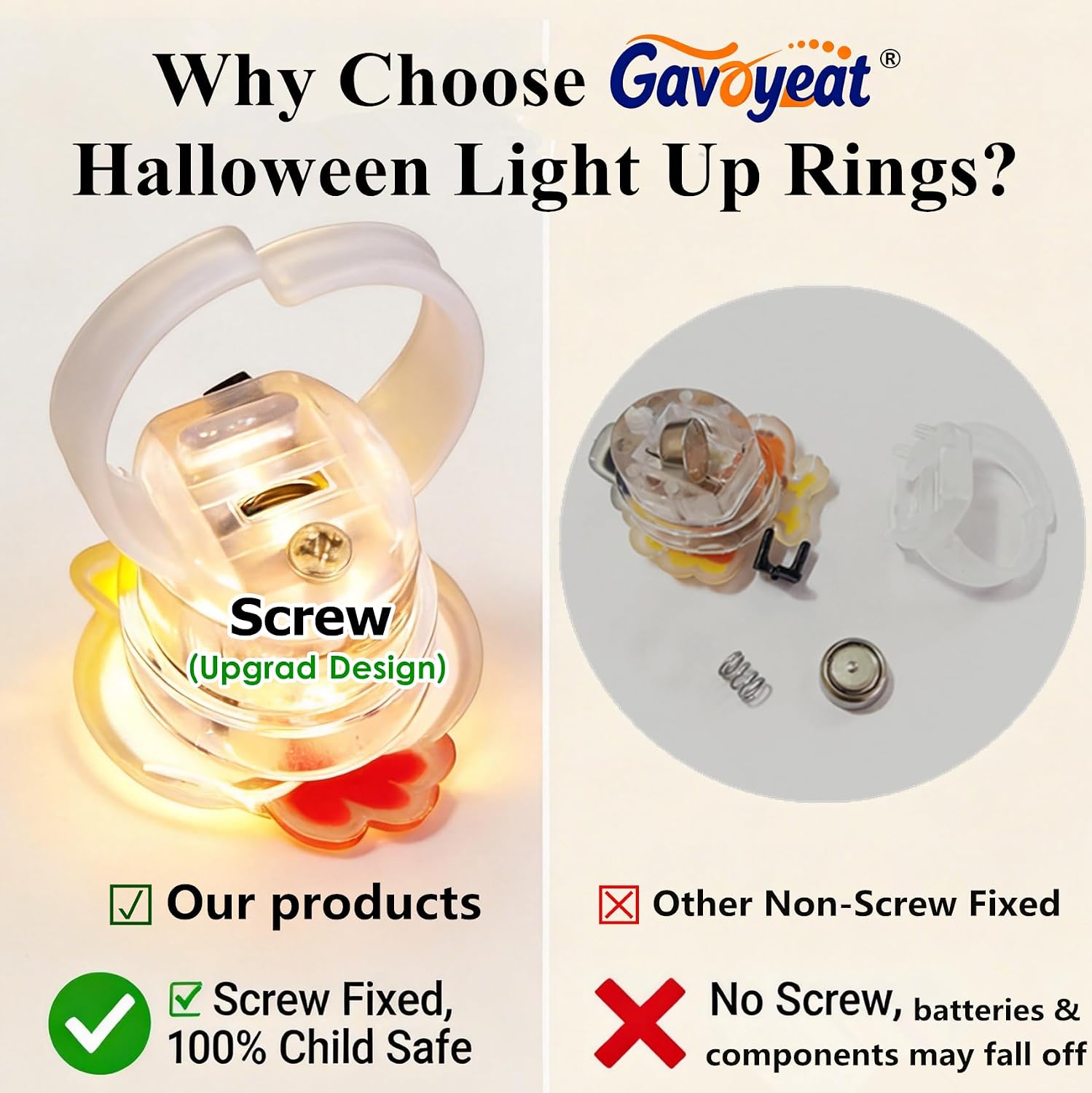 Halloween Light Up Rings 50Pcs Halloween Party Favors for kid Light Up Treat Glowing LED Ring for Kids Adults thumbnail