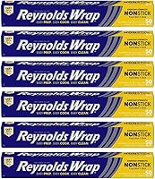 Reynolds Wrap Non-Stick Aluminum Foil, 50 Sq Ft Rolls, Pack of 6 - Easy Prep, Cook & Clean