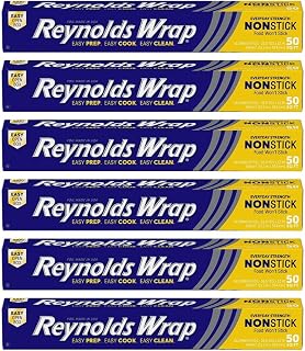 Reynolds Wrap Non-Stick Aluminum Foil, 50 Sq Ft Rolls, Pack of 6 - Easy Prep, Cook & Clean