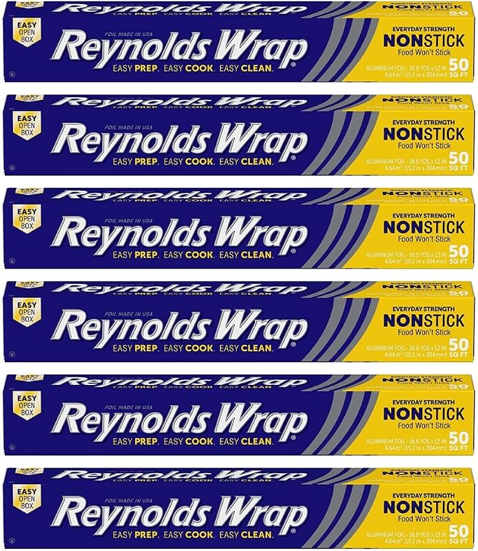 Papel de aluminio antiadherente fácil de preparar, cocinar y limpiar (50 pies cuadrados (paquete de 6)