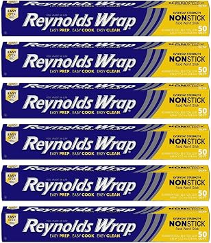 Reynolds Wrap Non-Stick Aluminum Foil Easy Prep, Cook & Clean 50 Sq Ft Pack of 6