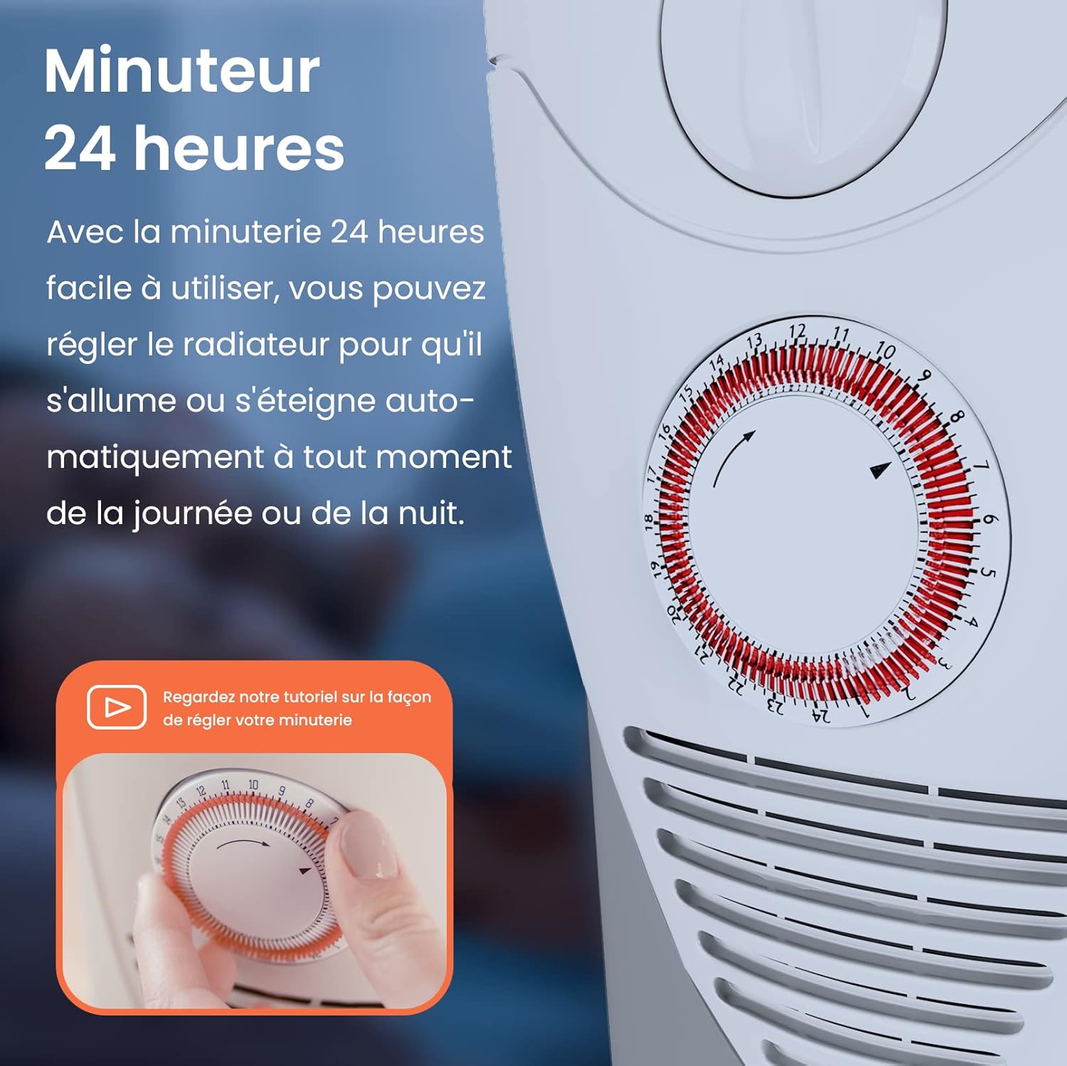 Close-up of 24-hour timer dial on Pro Breeze radiator