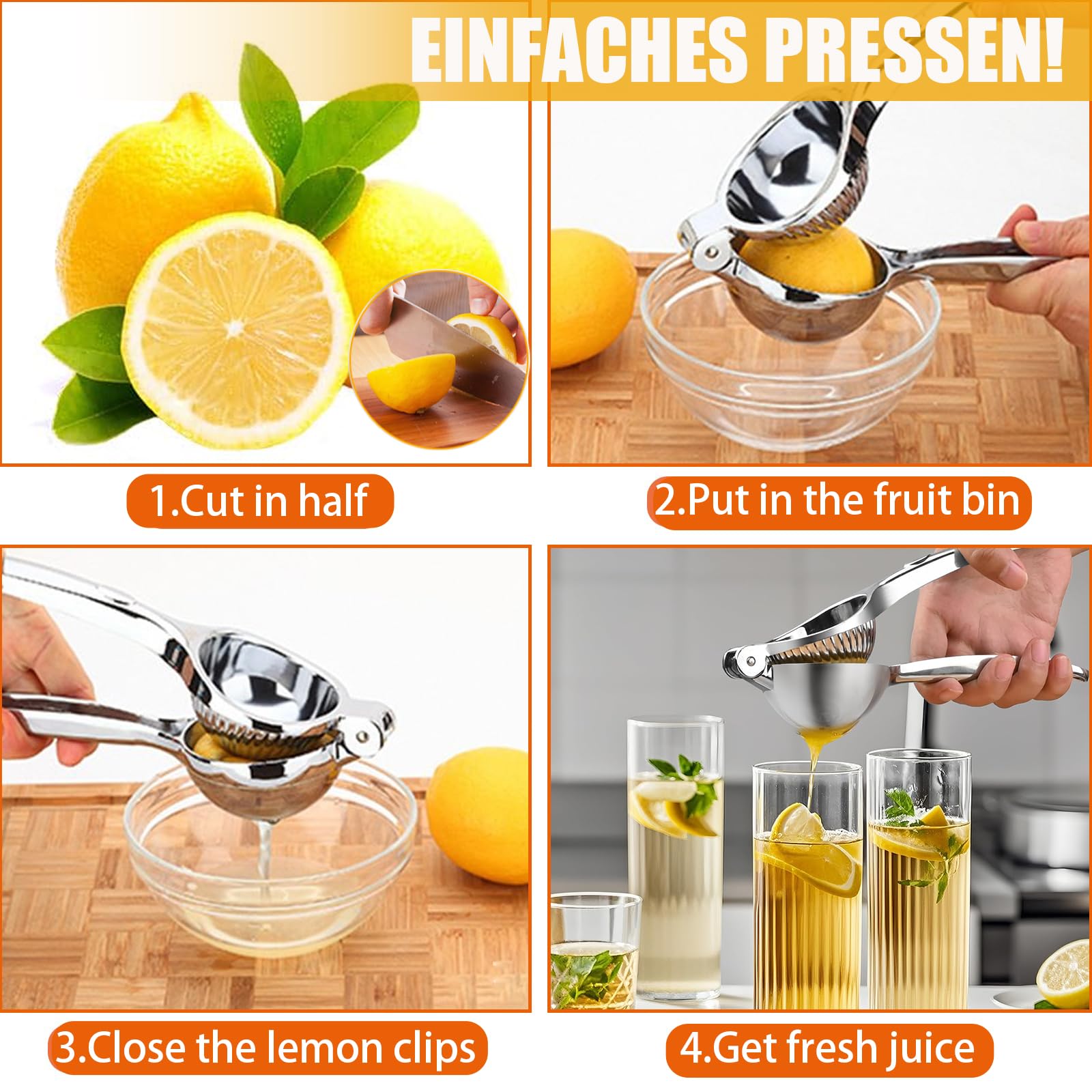 Exprimidor de Limones Manual Aleación de Zinc Cromo Brillante para Restaurante, Cocina, Bar