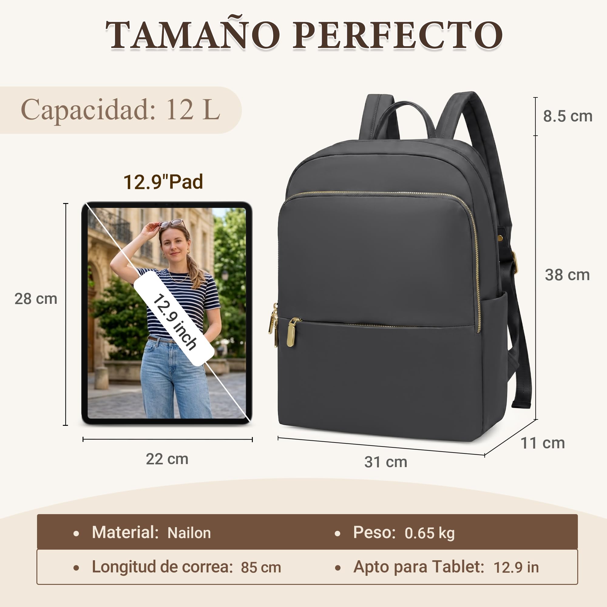 DIRRONA Mochila Antirrobo Mujer Mochila Portatil 14 Pulgadas Viaje Grande, Bolso Mochila Mujer Elegante Casual Impermeable Universitaria Trabajo Ligera Mochila De Negocios Gris Elegante