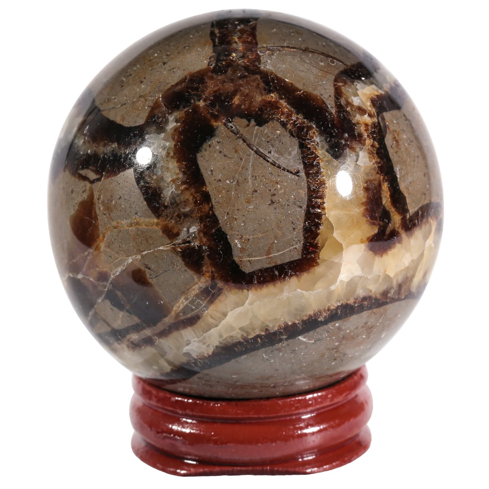 KYEYGWO Natural Septarian Dragon Stone Crystal Ball Ornament with Stand