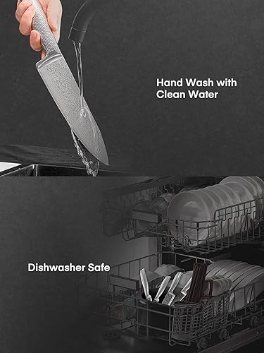 Miniatura 7 de FOHERE - Juego de 7 cuchillos de acero inoxidable de alto carbono con bloque, 4 afiladores integrados, juego de cuchillos de cocina de textura