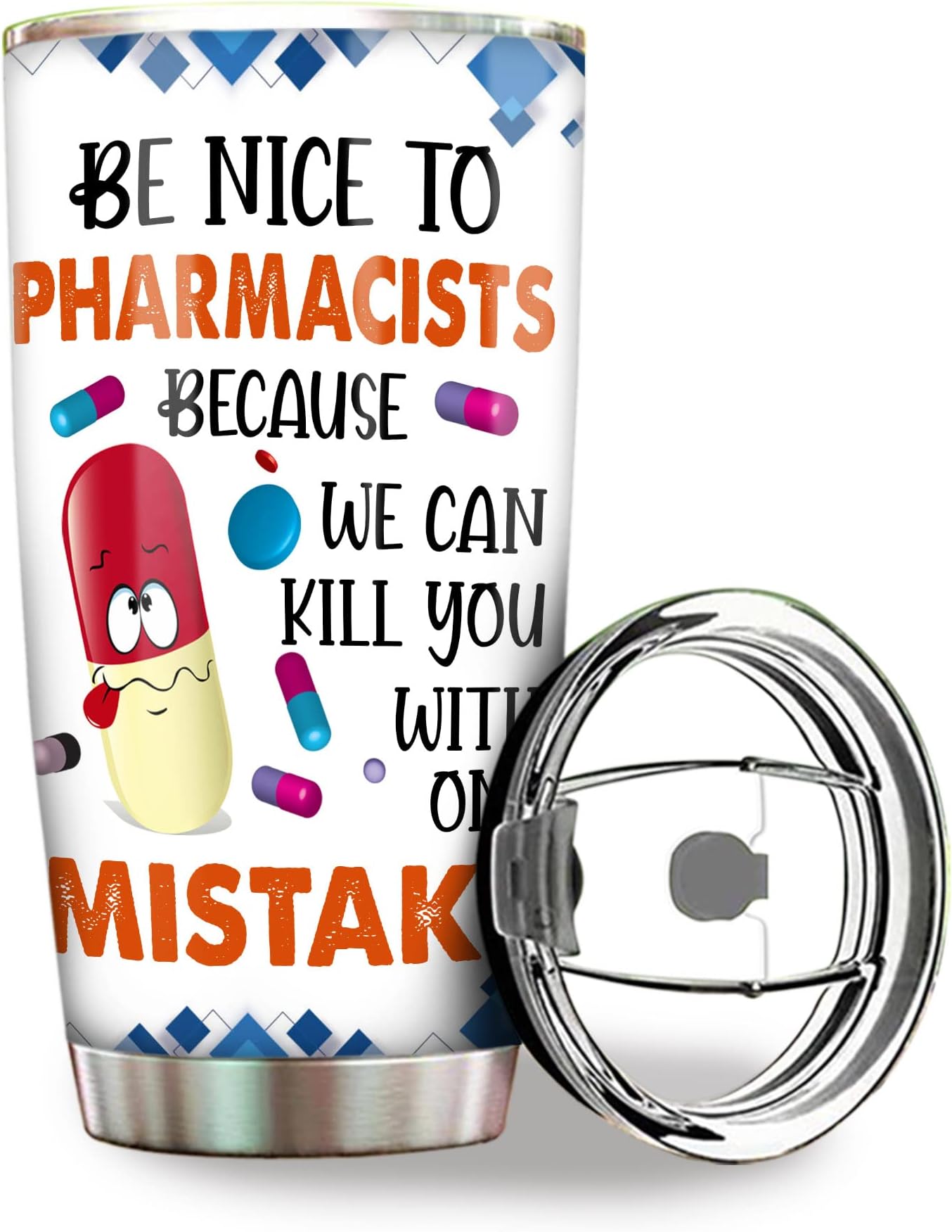 Pharmacist Gift For Women - Tumbler Stainless Steel 20oz, Funny Pharmacy Technician Gifts For Men, Pharmacy Appreciation Week Gifts For Tech Staffs Employees Drinking Coffee Cups (PD07)