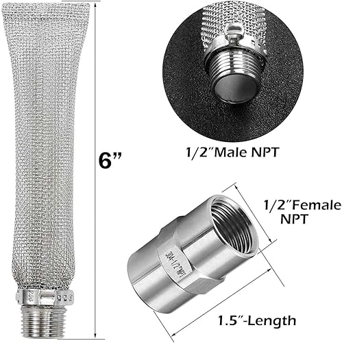 Miniatura 2 de LitKiwi - Pantalla de ebullición bazooka (12 pulgadas NPT) con montaje de tubería (12 "x 12" hembra NPT), reutilizable acero inoxidable 304 filtro