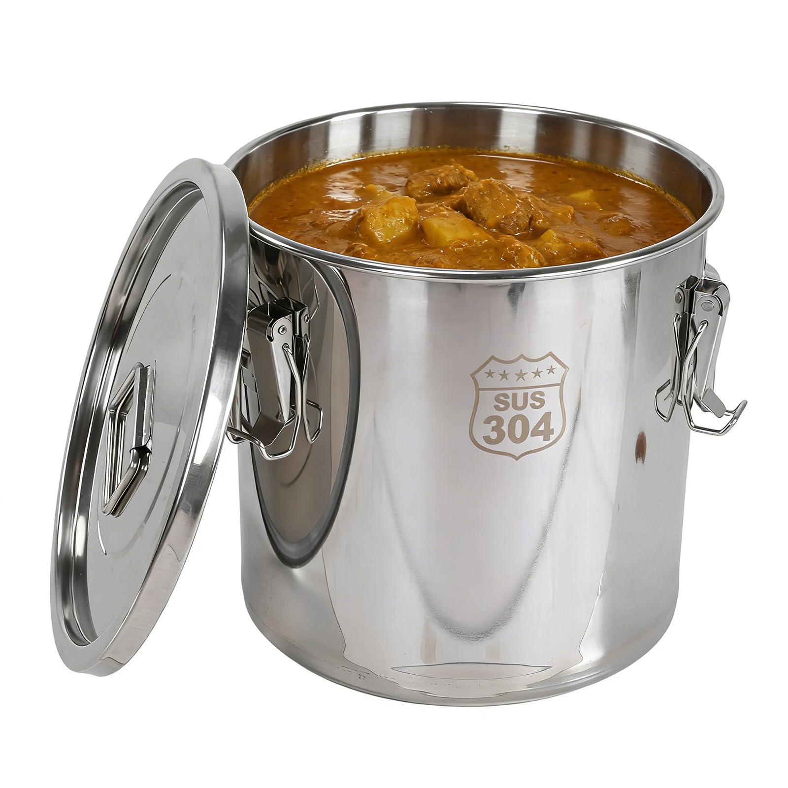 CLBDRESS 21L 304 Stainless Steel Airtight Canister, Metal Bucket Food Storage Container with Lid & Locking Clamp, Storage Bucket for Rice, Flour, Grain, Coffee Bean
