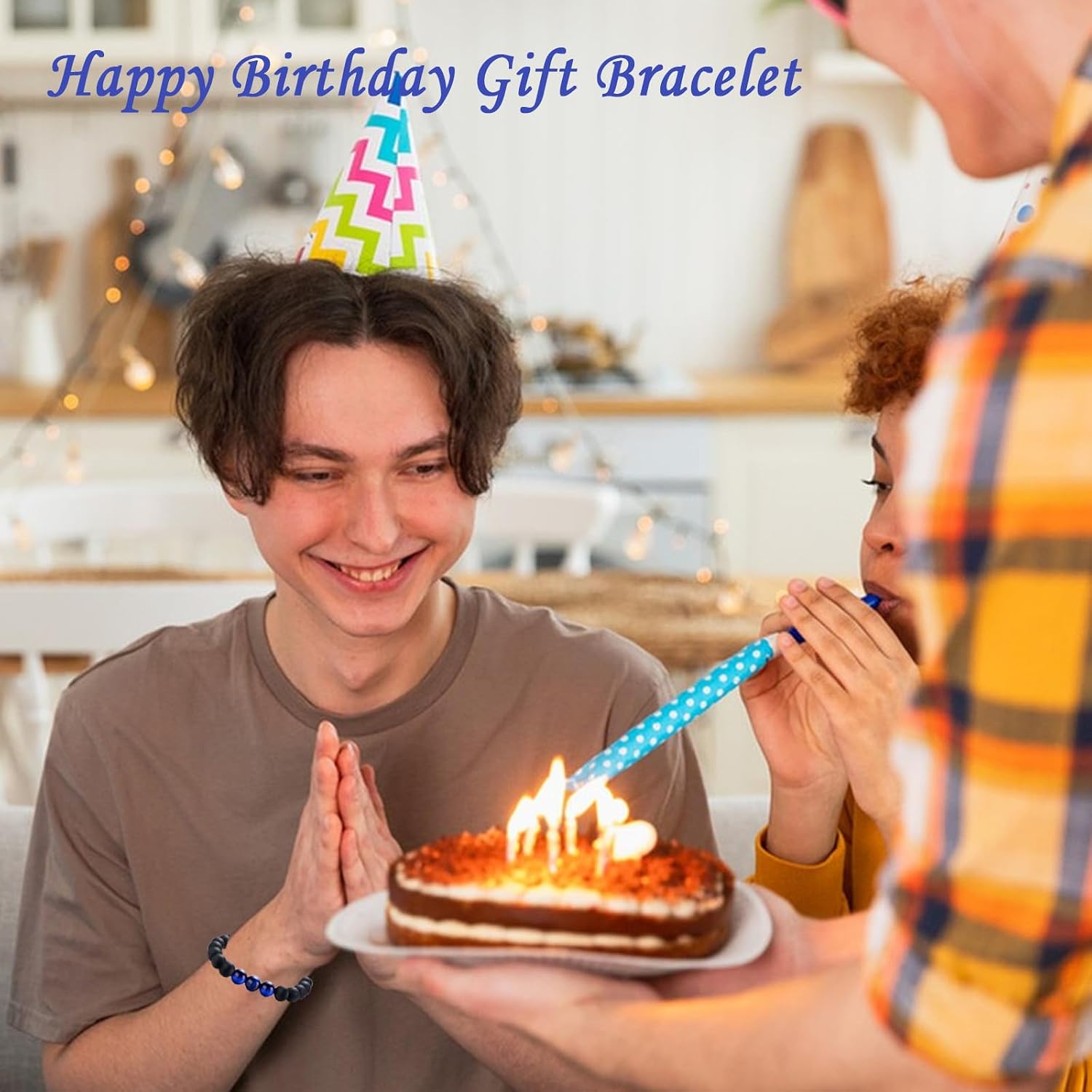 13-60th Birthday Gift for Men Boys, Happy 13th 16th 18th 21st 30th 40th 50th 60th Birthday Gifts Ideas, Adjustable Blue Beads Bracelet for Men Dad Grandad Husband Son Brother Uncle Grandson Birthday
