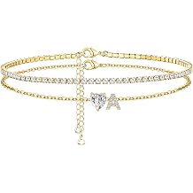 Gold Bracelets for Women Trendy Dainty 14K Gold Plated Layered Initial Tennis Bracelets for Women Non Tarnish A-Z Heart Letter Charm Gifts for Mom Best Friend