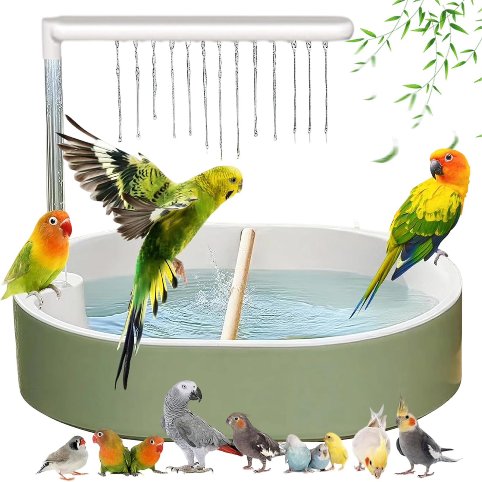 Pnedeodm Bird Shower Bath, Automatic Parrot Bird Bath, Rechargeable Circulating Water Bird Bath for Cage, Electric Parrot Baths Tub for Small & Medium Birds (White)