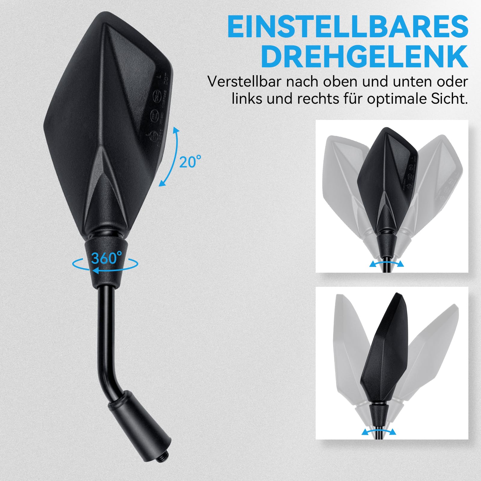 Lusterko motocyklowe E13 zatwierdzone, motocyklowe lusterko wsteczne 360 obrotowe, lusterko motocyklowe M10 kompatybilne z ATV, skuter, skuter, motorower, dirt, quad, 2 szt