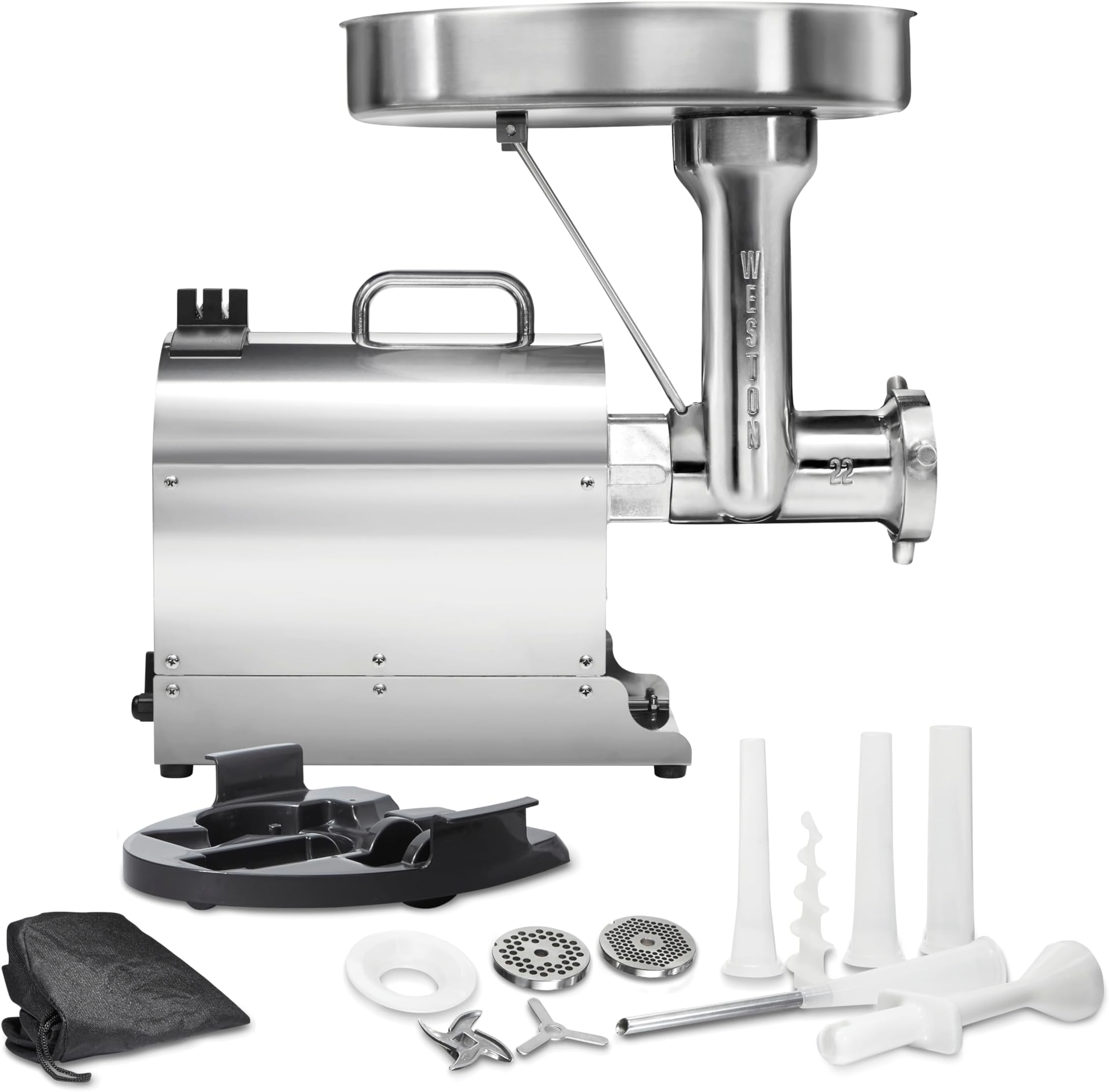 Weston Pro Series Electric Meat Grinder, Commercial Grade, 1120 Watts, 1.5 HP, 14lbs. Per Minute, Stainless Steel (10-2201-W)