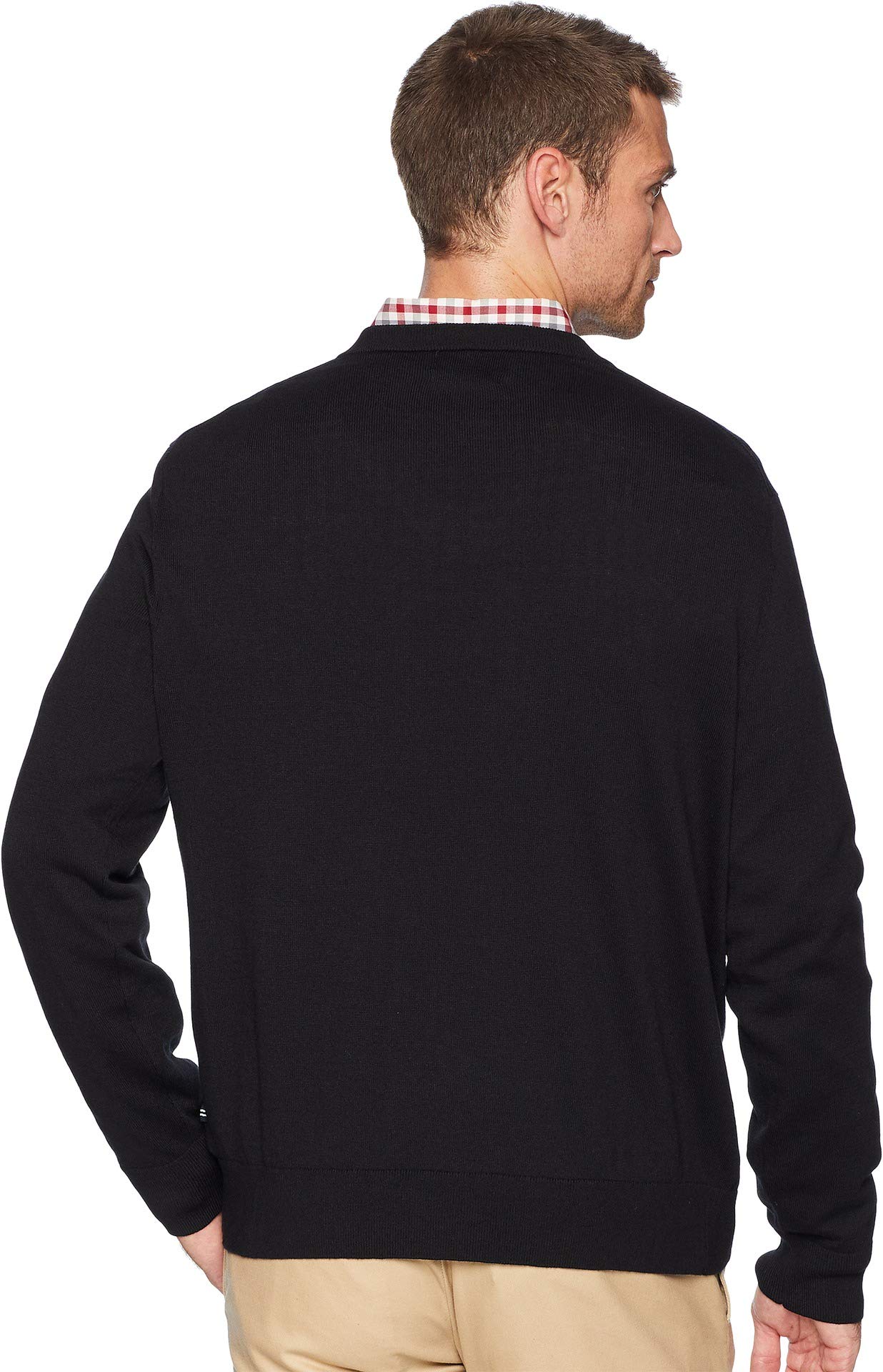 Nautica Men's Classic Fit Soft Lightweight Jersey V-Neck Sweater, True Black, Small
