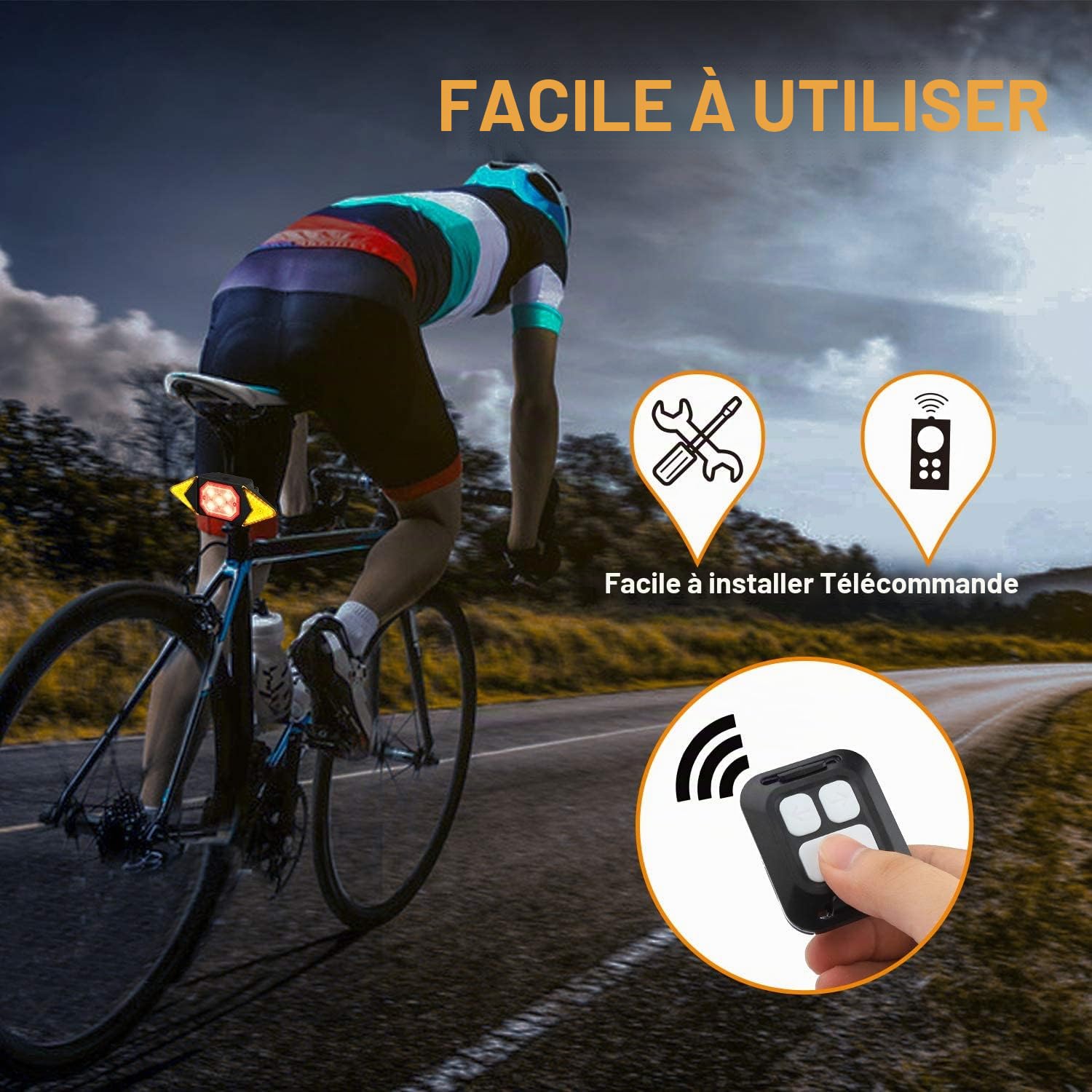 feu arrière de vélo Clignotants étanches feu d'avertissement de Frein avec télécommande sans Fil Feux arrière de vélo Rechargeables intelligents