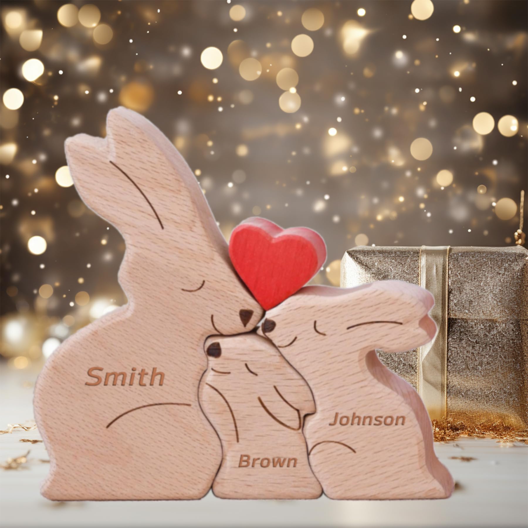 Personalized Wooden Bear Puzzle with 2-8 Family Name, Personalized Wooden Name Puzzle for Home Decoration, for Mother's Day, Father's Day Christmas House Warming Gifts (Style 6)