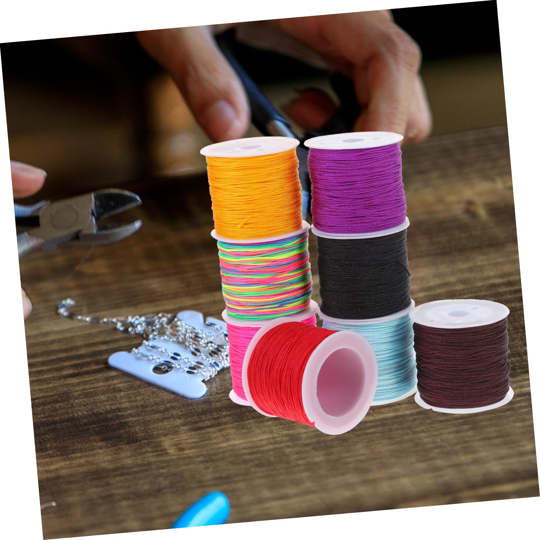 VILLCASE Cuerda Trenzada Enroscarse Kit De Cuentas De Pulsera Rosario Cordón De Pulsera Suministros De Tejer Hilo Usado De Ganchillo Hilo Para Manualidades Nylon 8 Rollos*4